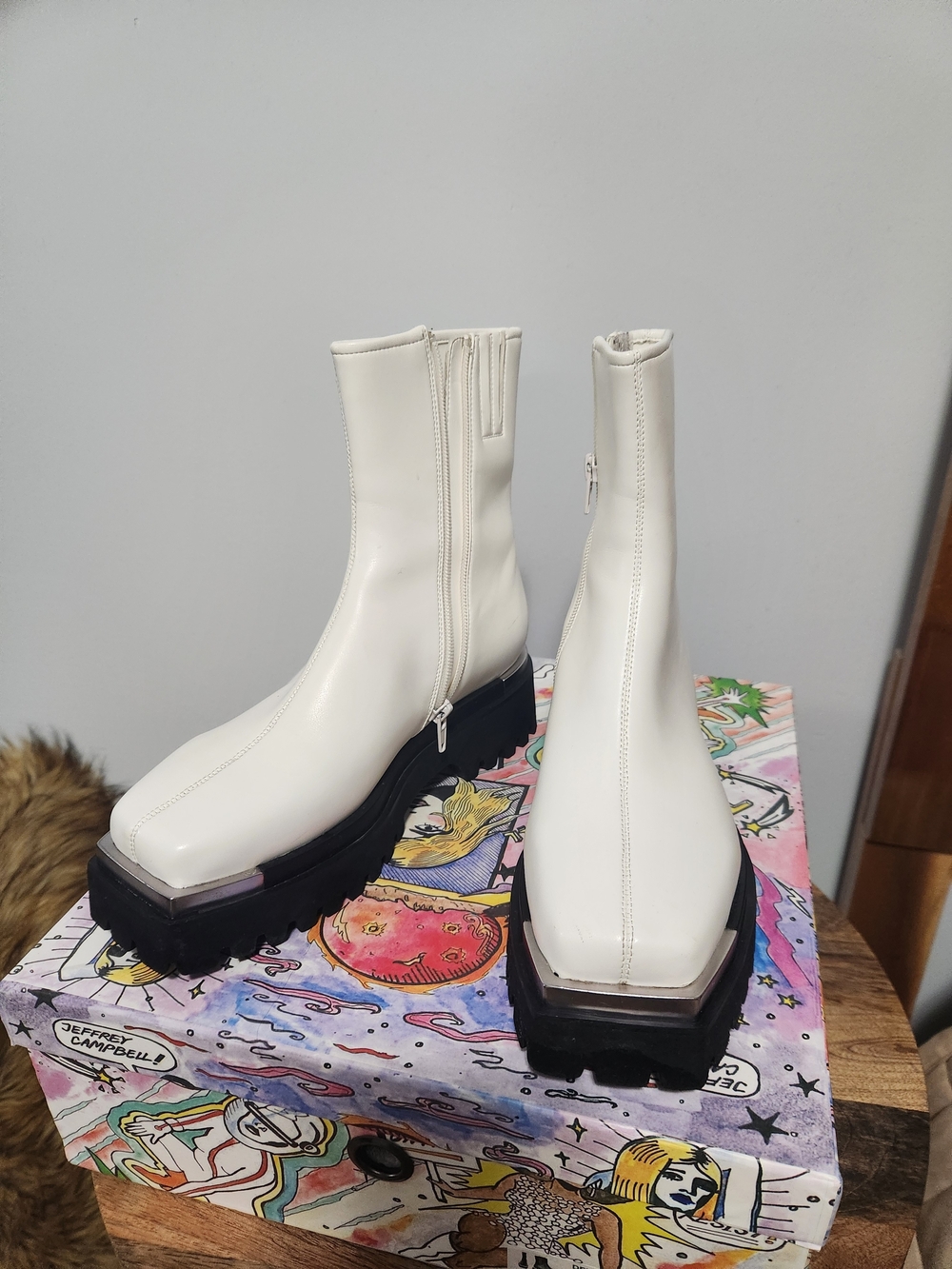 White Chunky Platform Ankle Boots Jeffrey Campbell "Devout White"
